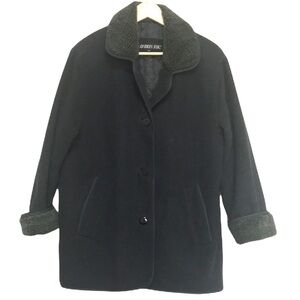 LONDON Fog Margaret black wool blend faux fur coat 8